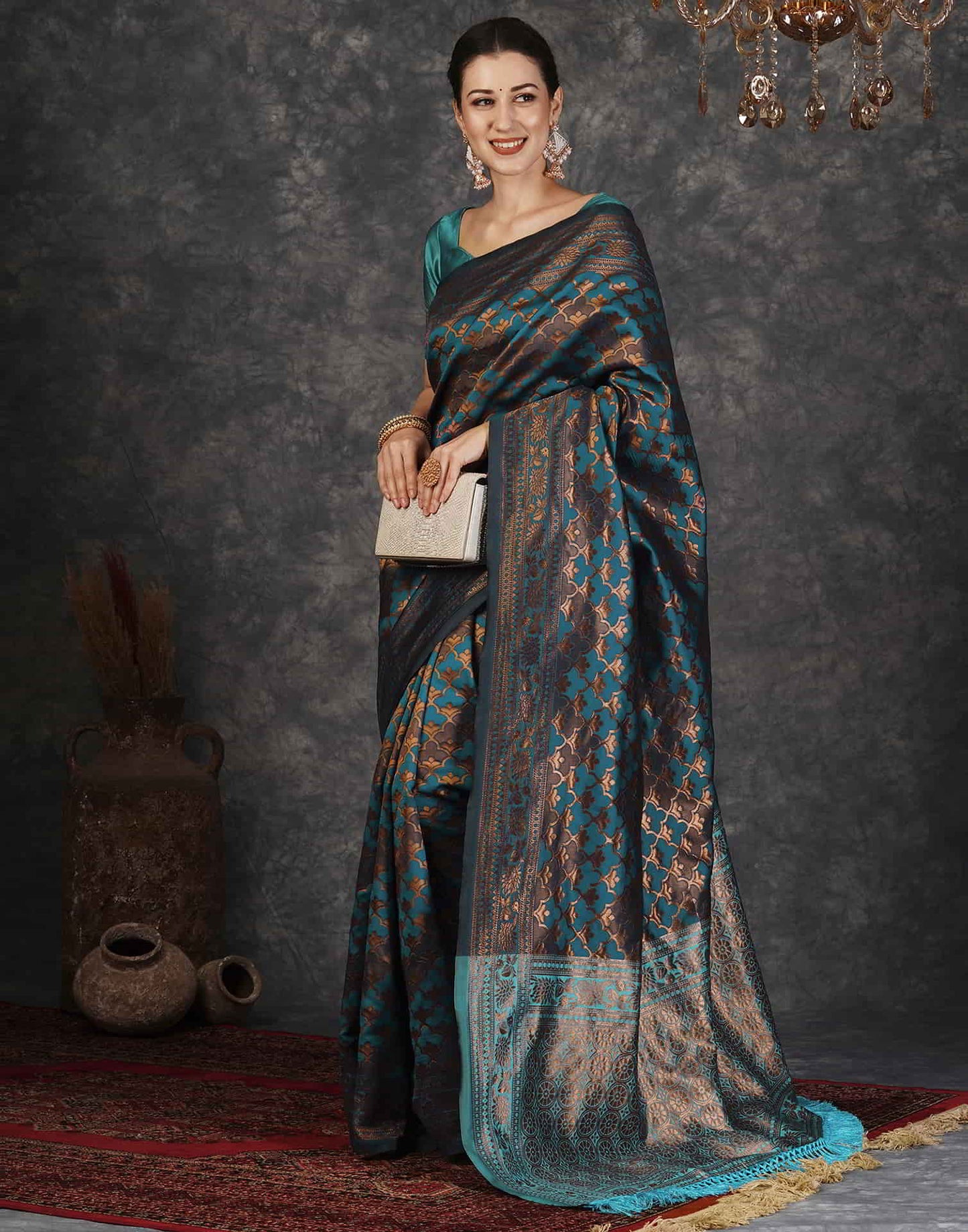 Rama Blue Silk Woven Banarasi Saree