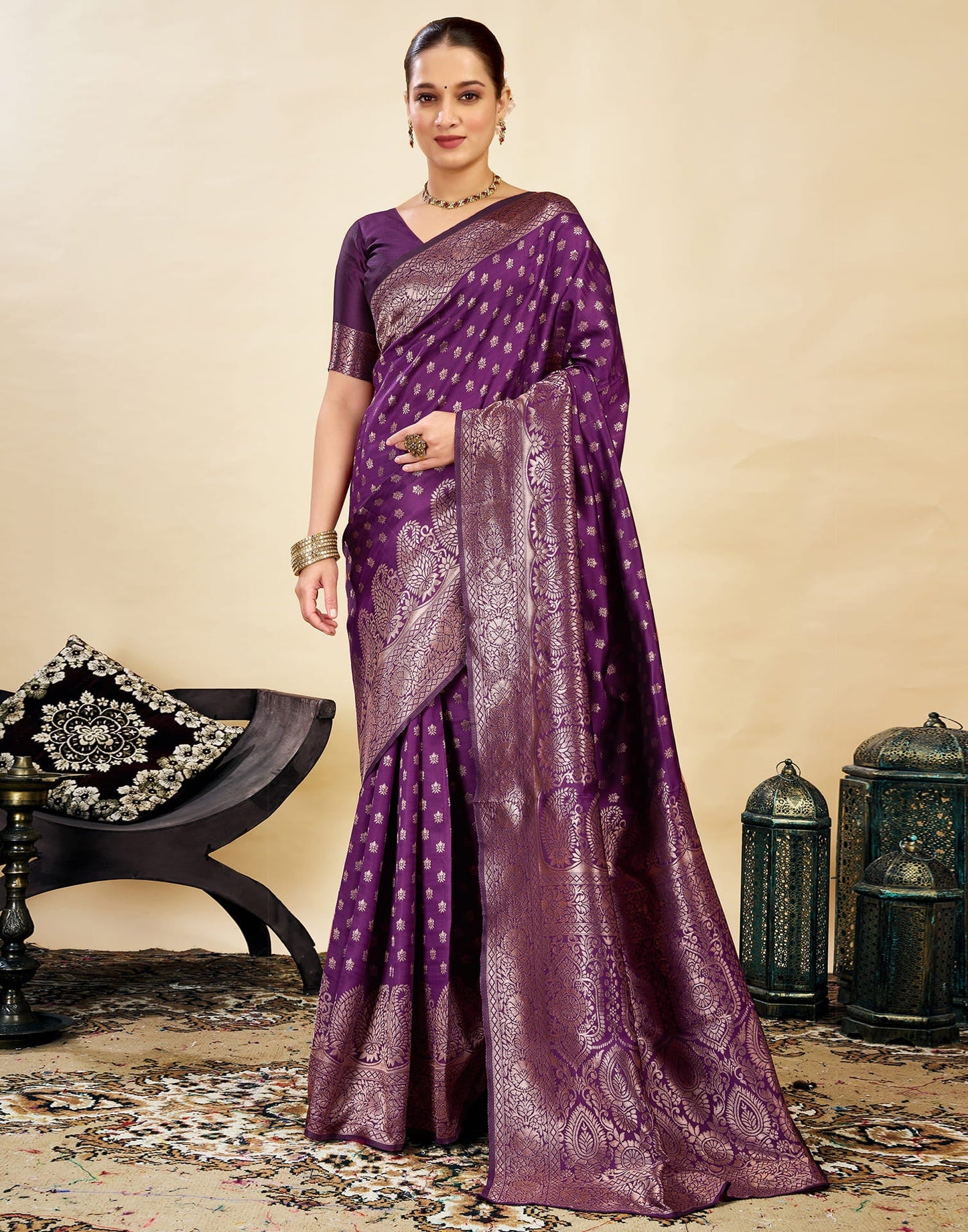 Purple Silk Woven Banarasi Saree