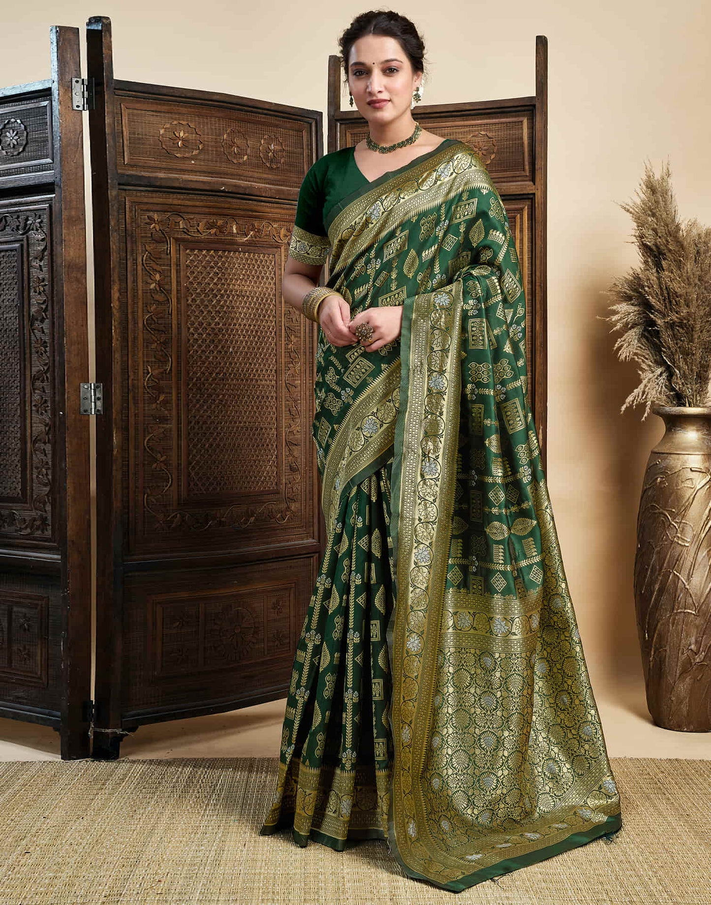Dark Green Silk Woven Banarasi Saree