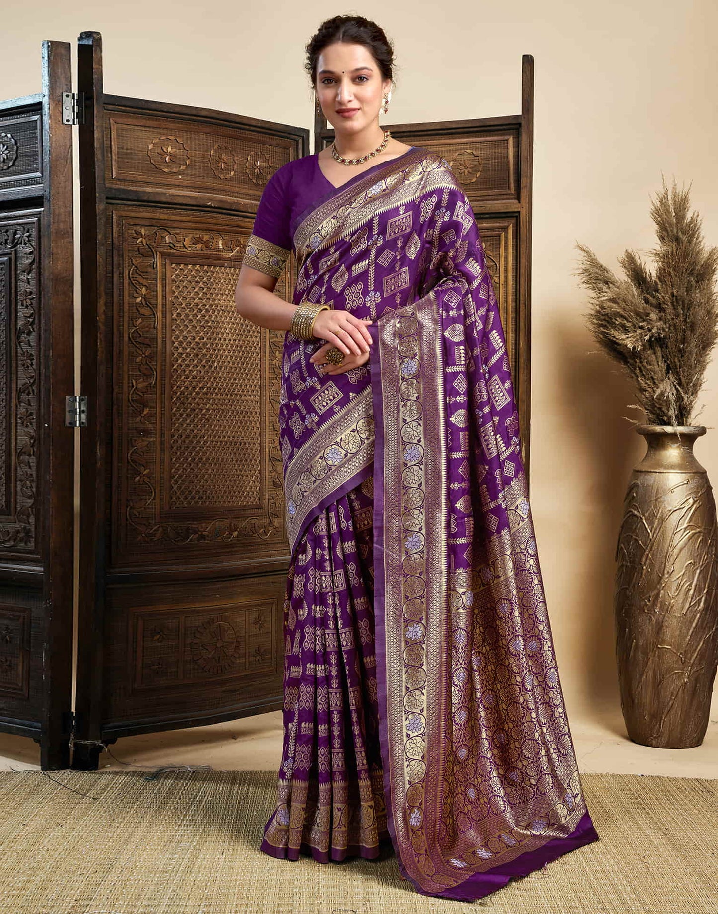 Purple Silk Woven Banarasi Saree