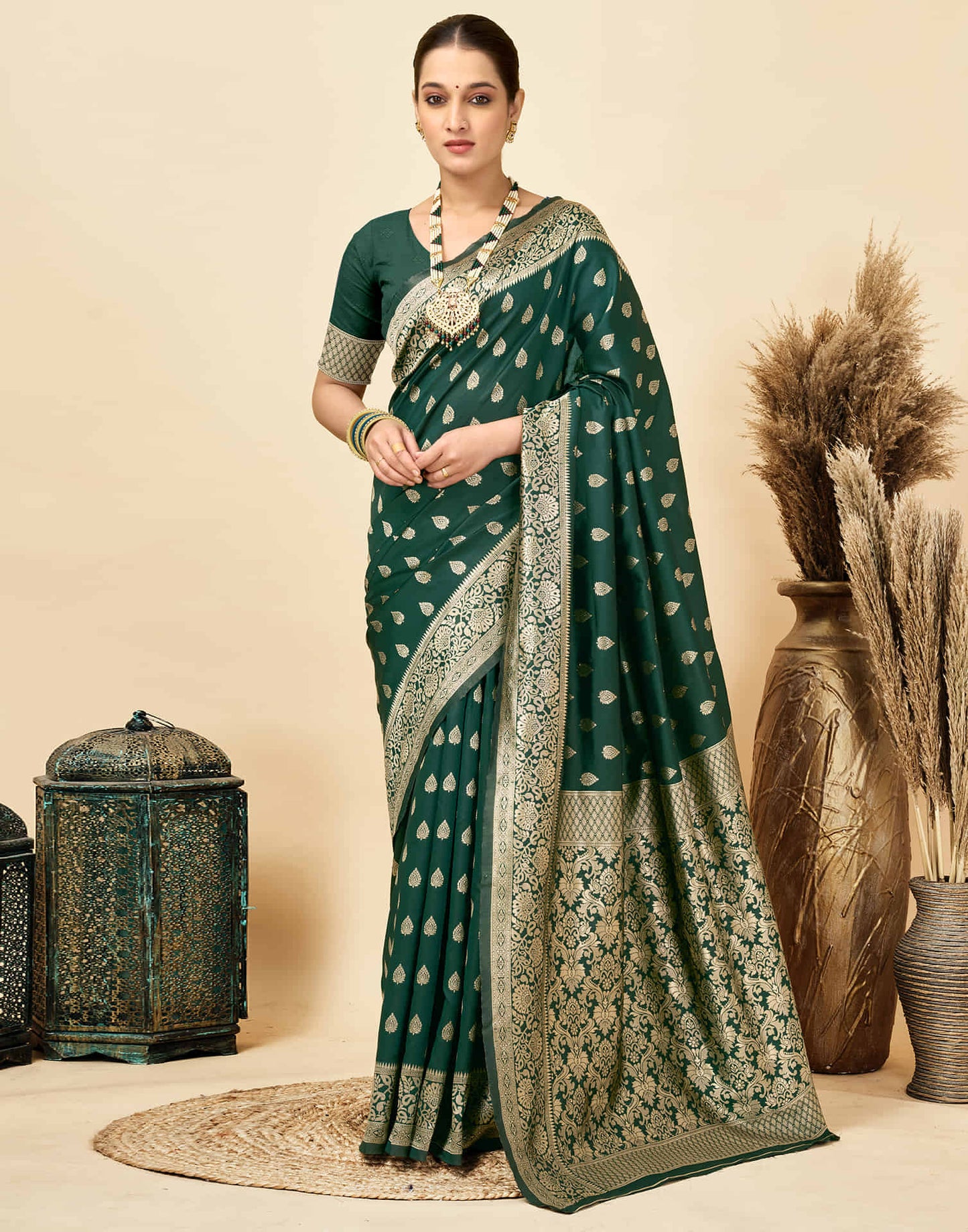 Dark Green Silk Woven Banarasi Saree