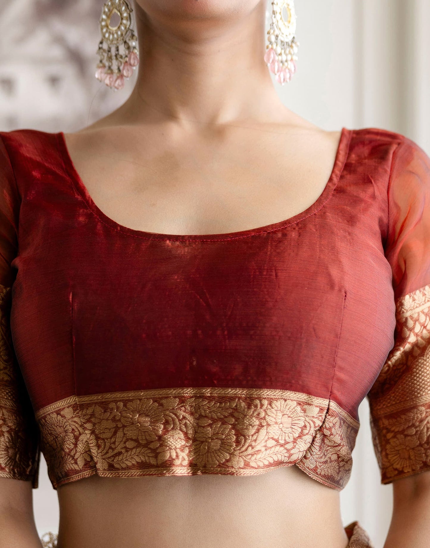 Dark Red Shimmer Woven Saree