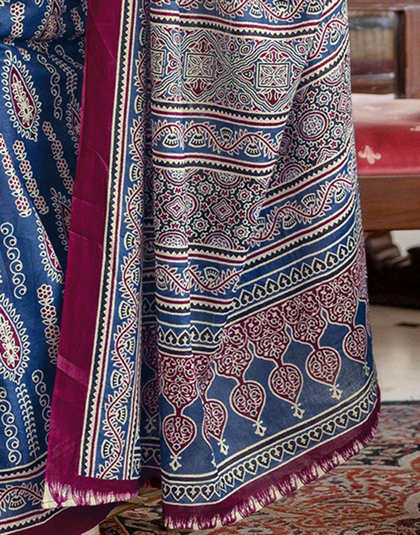 Blue Cotton Printed Saree
