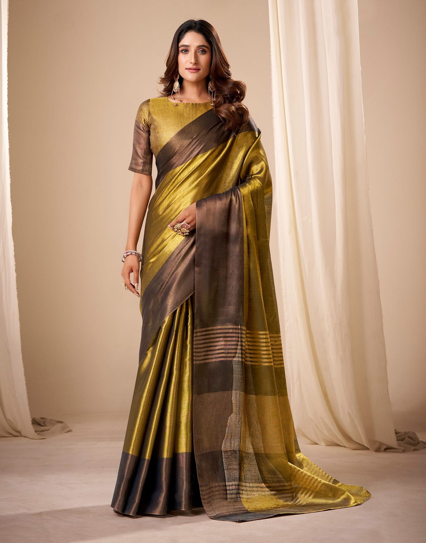 Dark Gold Tissue Silk Woven Saree
