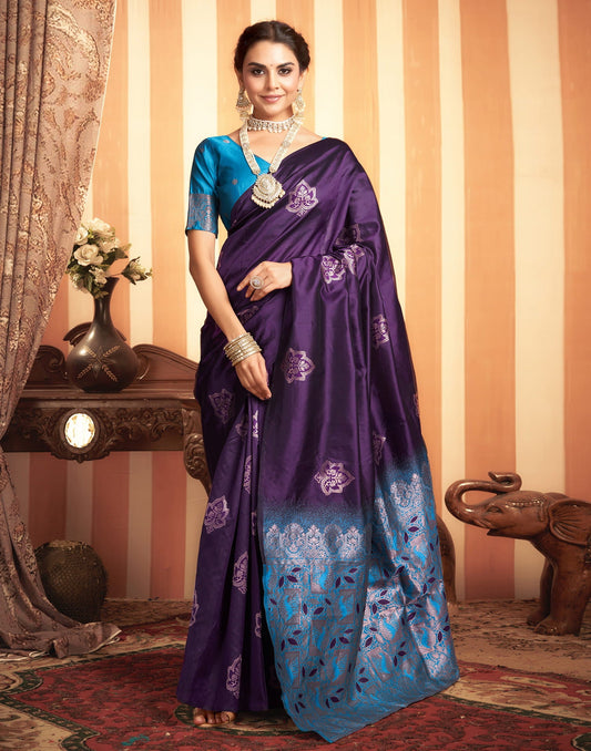 Blue Silk Woven Banarasi Saree
