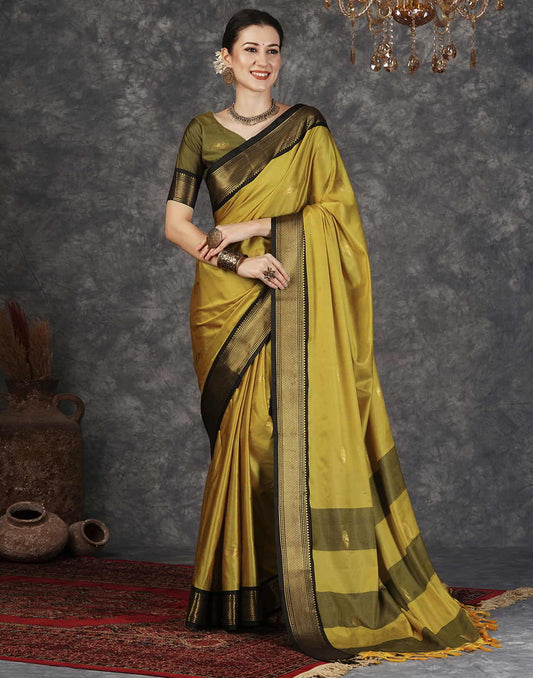Mustard Yellow Silk Woven Kanjivaram Saree