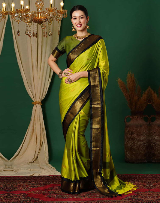 Lime Green Silk Woven Kanjivaram Saree