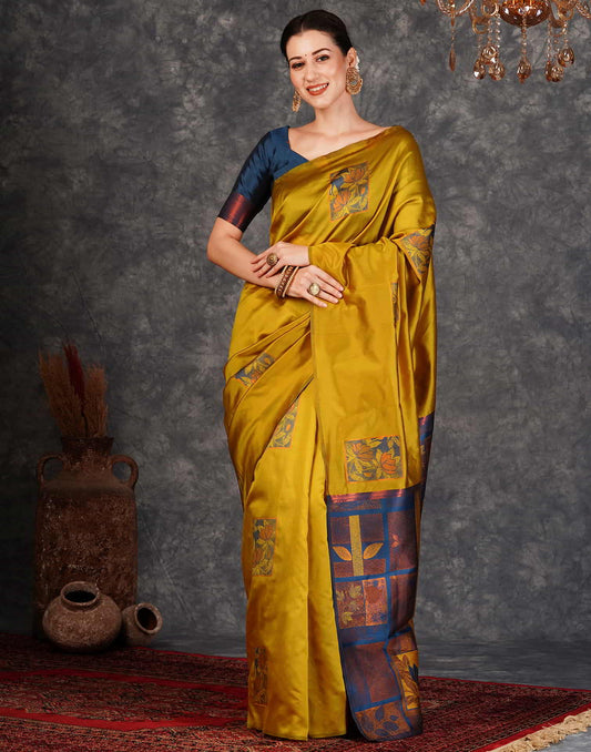 Turmeric Yellow Silk Woven Banarasi Saree