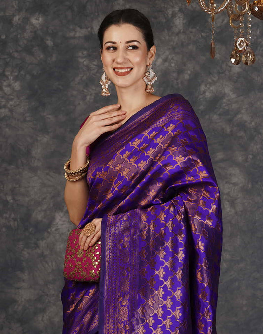 Violet Silk Woven Banarasi Saree