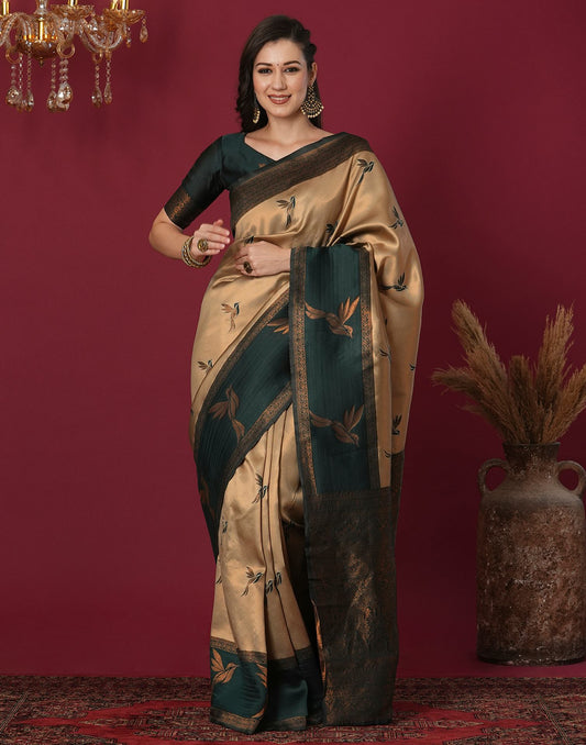 Beige Silk Woven Banarasi Saree