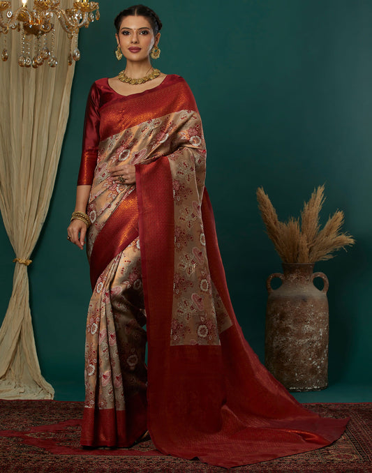 Beige Silk Woven Banarasi Saree