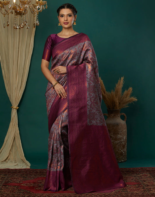 Lavender Silk Woven Banarasi Saree
