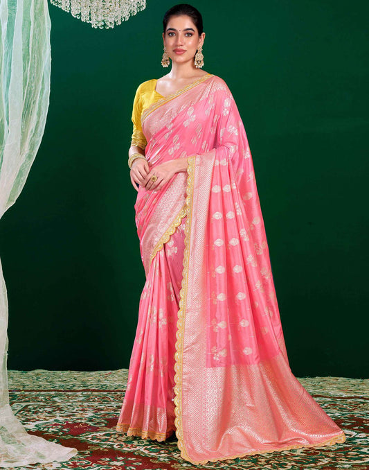 Baby Pink Silk Woven Banarasi Saree