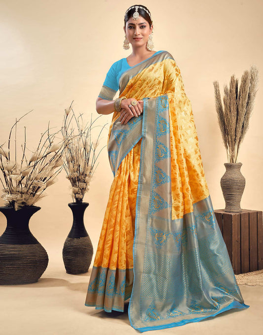 Yellow Silk Woven Banarasi Saree