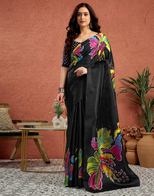 Black Vichitra Silk Printed Saree