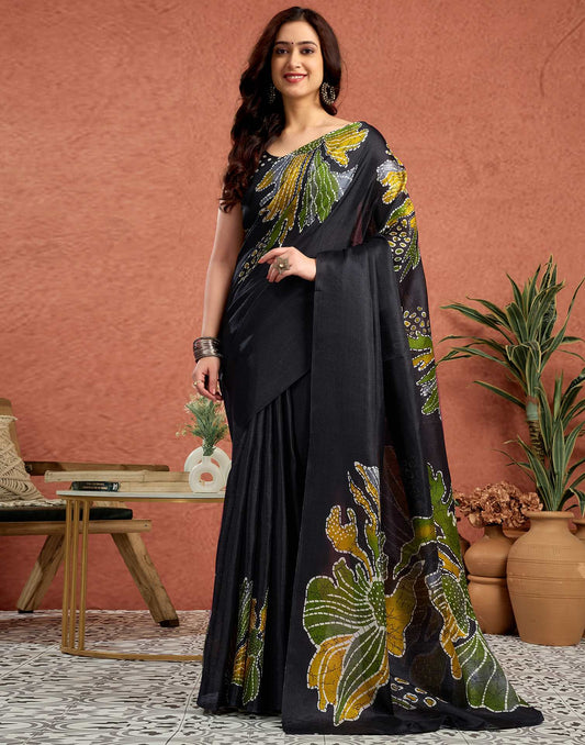 Black Vichitra Silk Printed Saree