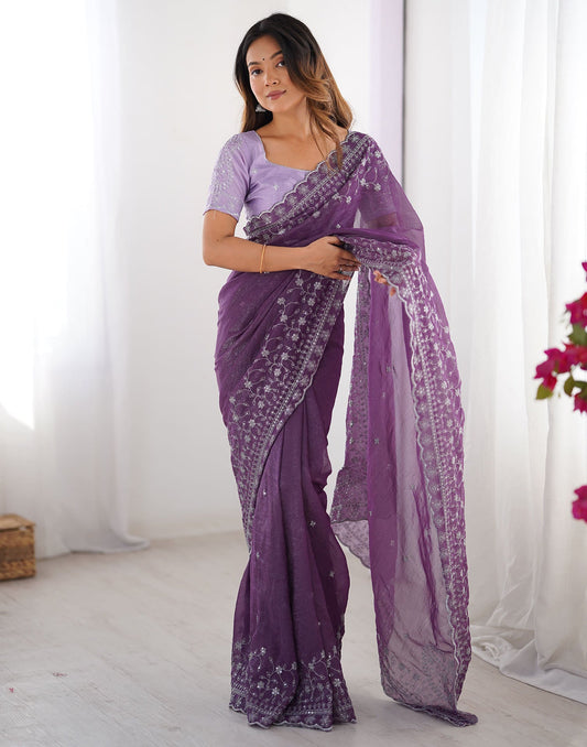 Purple Shimmer Sequence Embroidery Saree