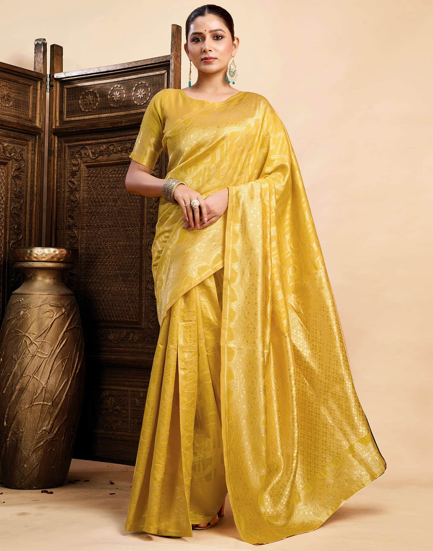 Yellow Silk Woven Banarasi Saree