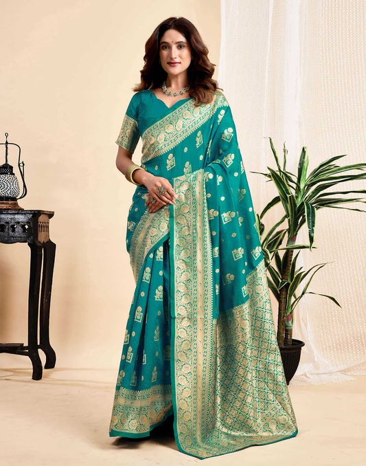 Teal Green Silk Woven Banarasi Saree