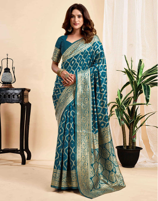 Rama Blue Silk Woven Banarasi Saree