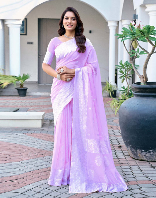 Light Purple Chanderi Woven Saree