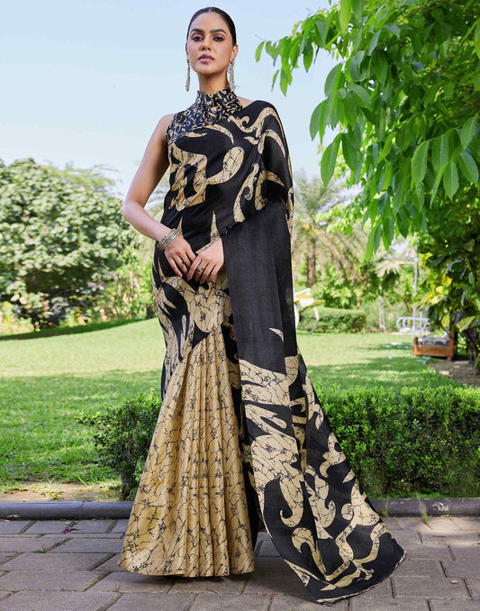 Beige Cotton Printed Saree