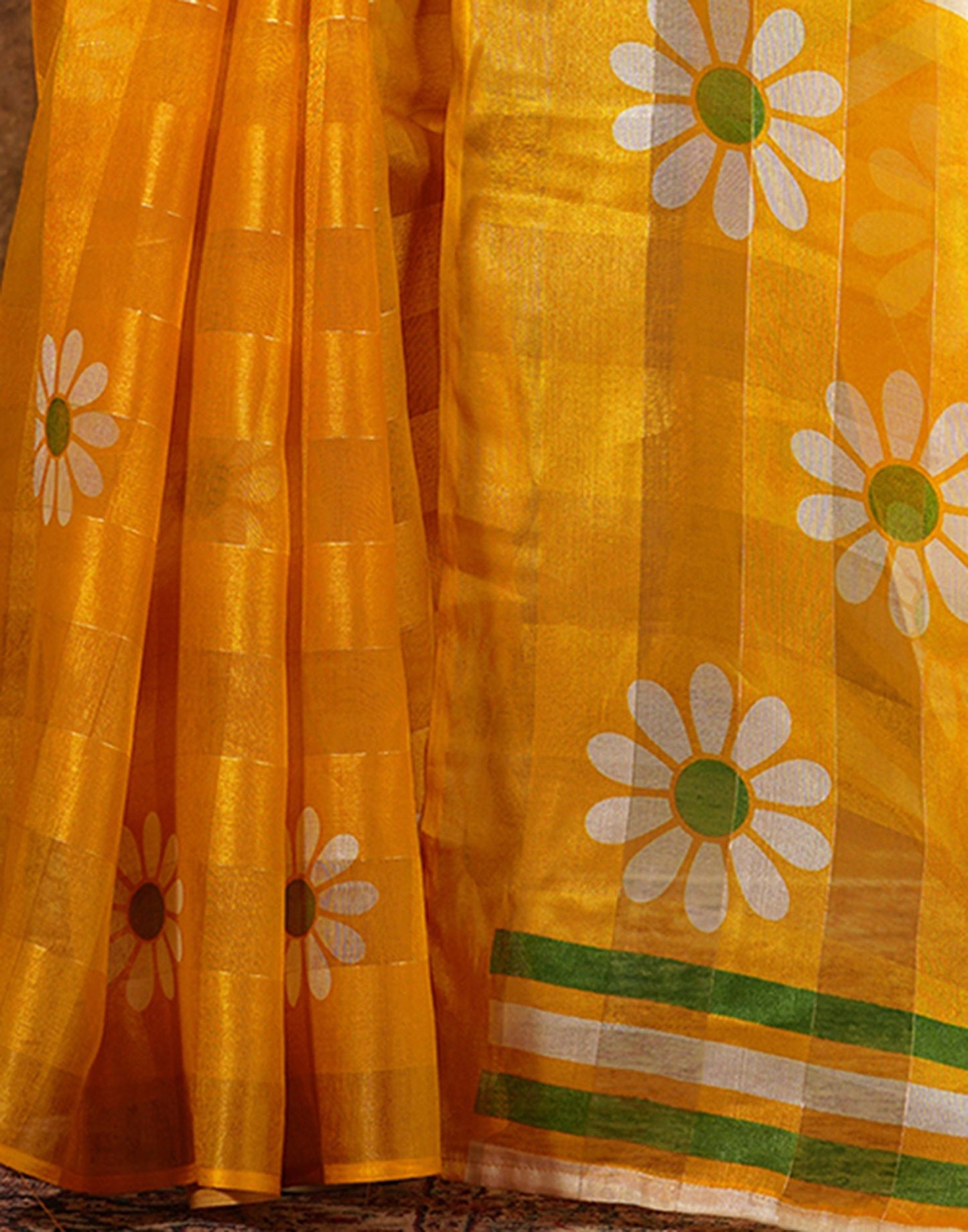 Yellow Silk Floral Printed Saree
