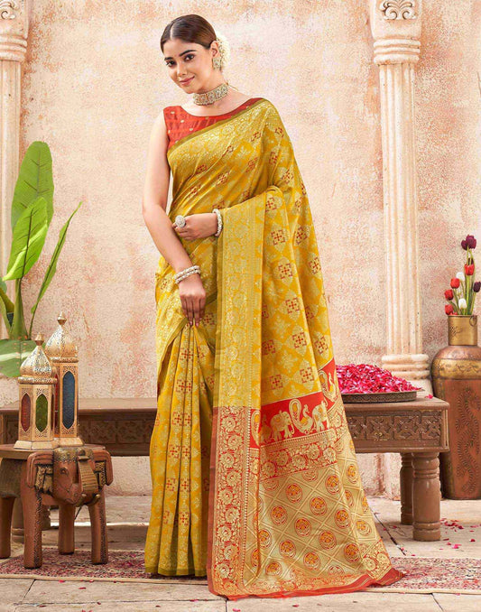 Yellow Silk Woven Banarasi Saree
