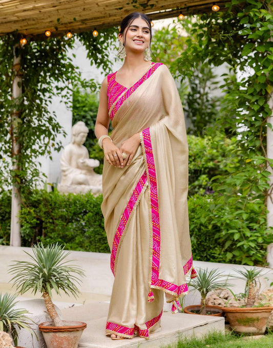 Beige Shimmer Lace Saree