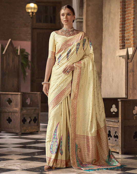 Beige Silk Woven Banarasi Saree