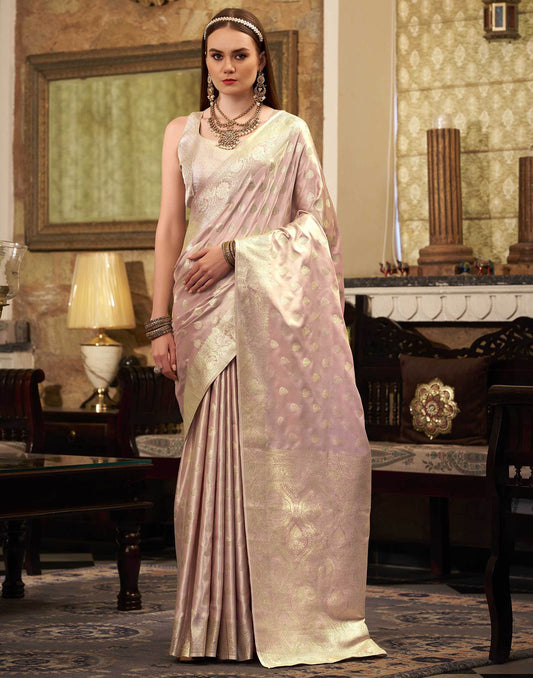 Baby Pink Silk Woven Banarasi Saree