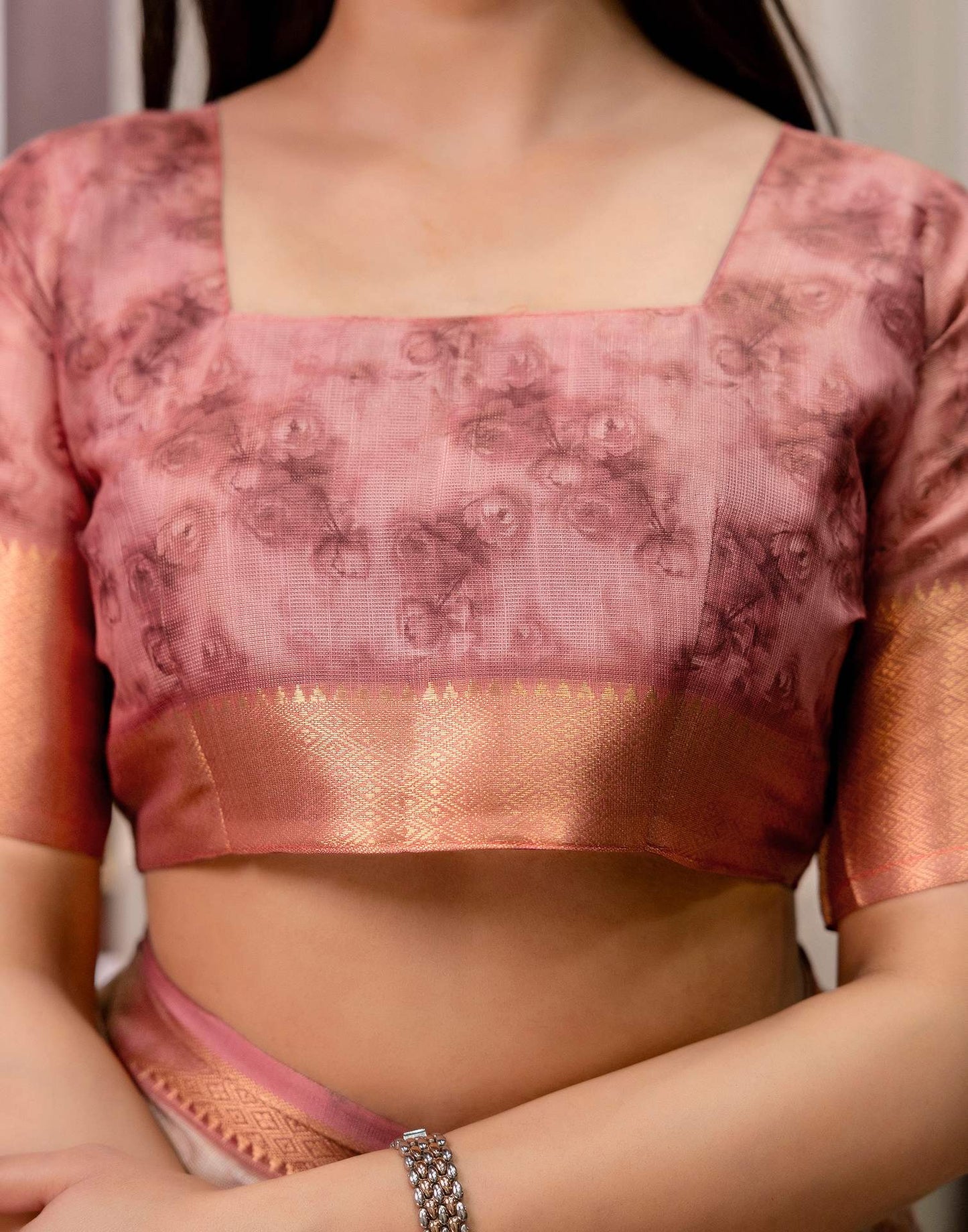 Beige Cotton Silk Floral Printed Saree