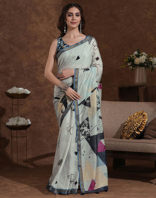 Dusty Beige Silk Printed Saree