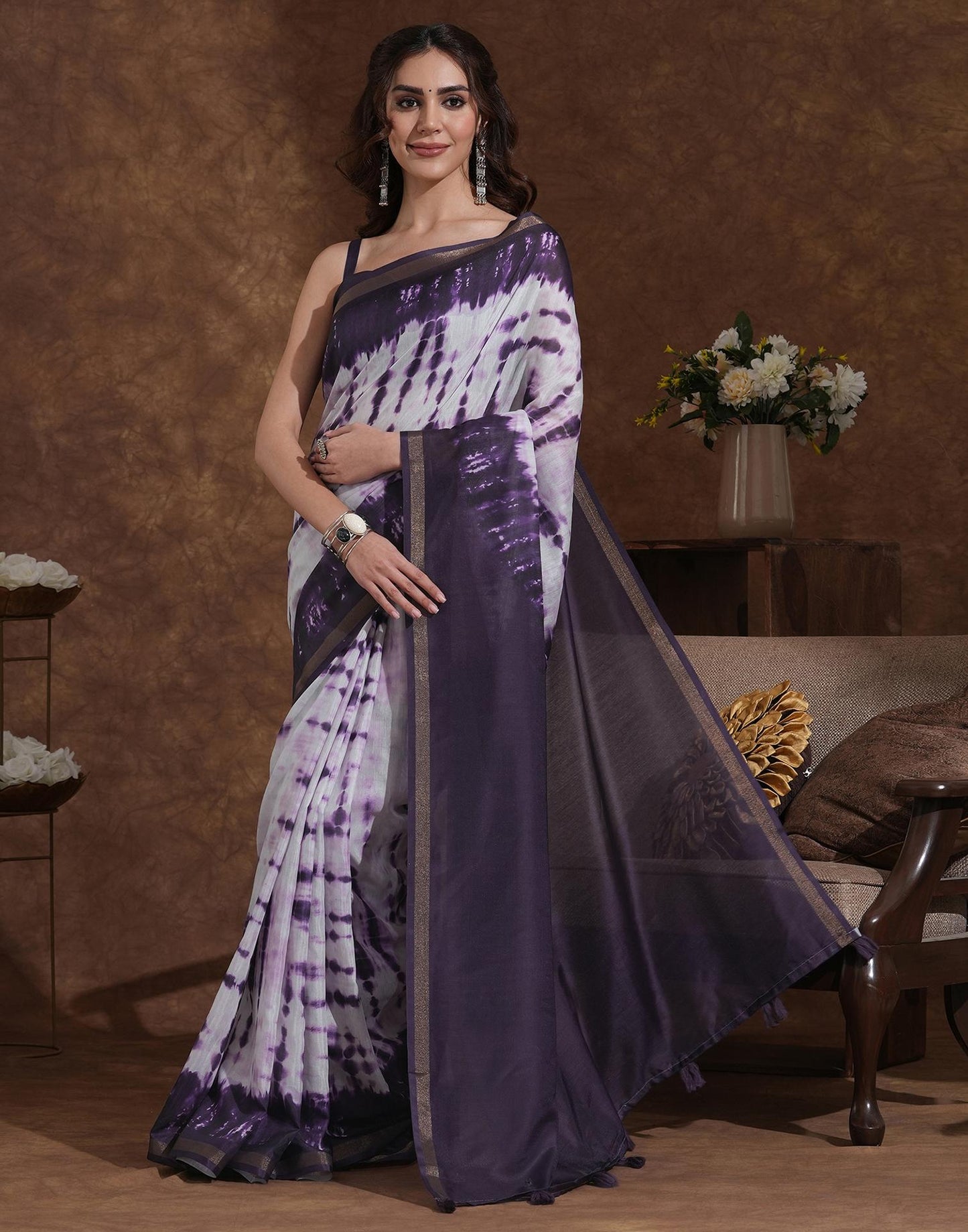 Off White Silk Printed Saree