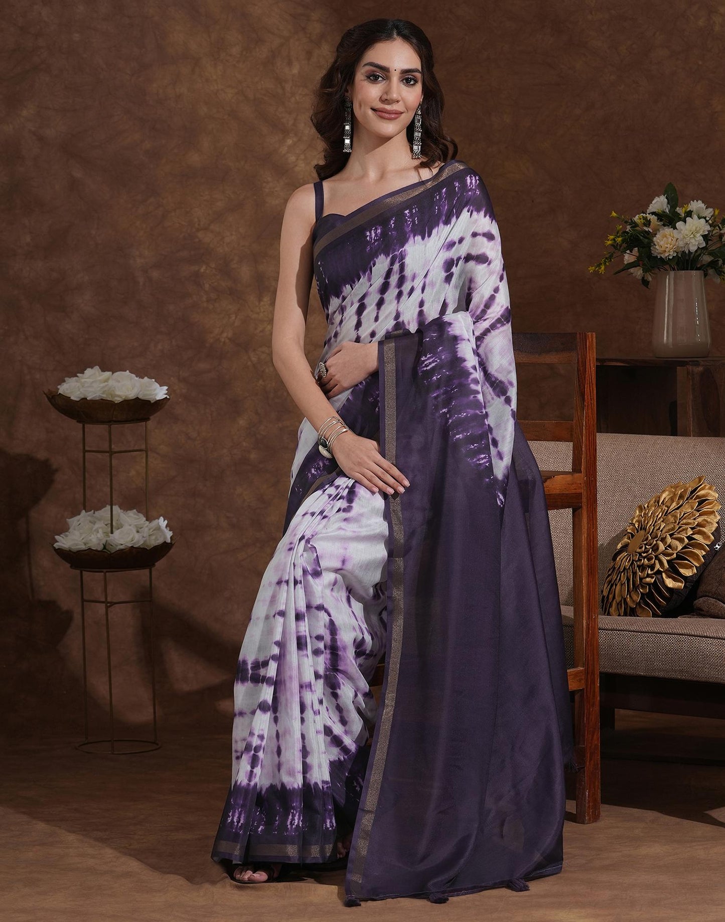 Off White Silk Printed Saree