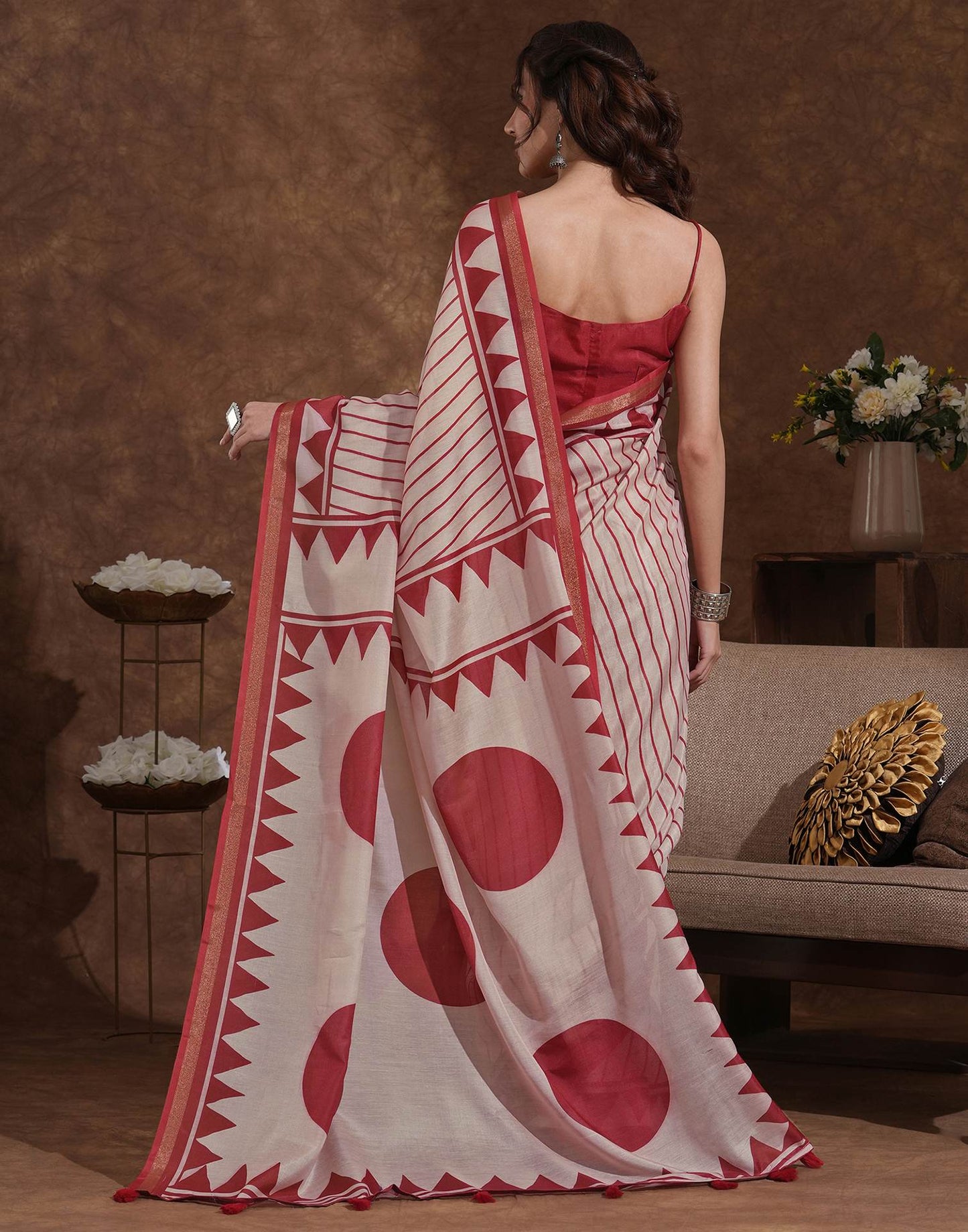 Dusty Peach Silk Printed Saree