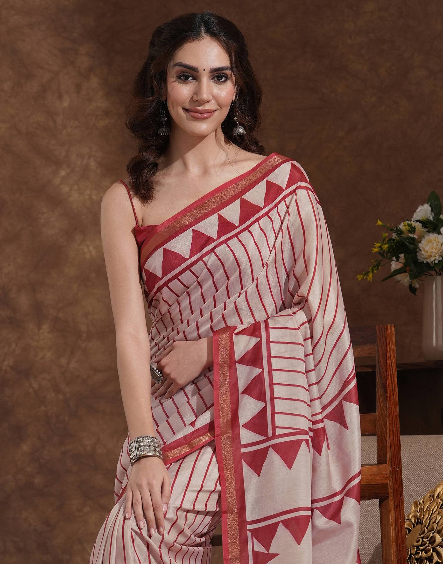 Dusty Peach Silk Printed Saree