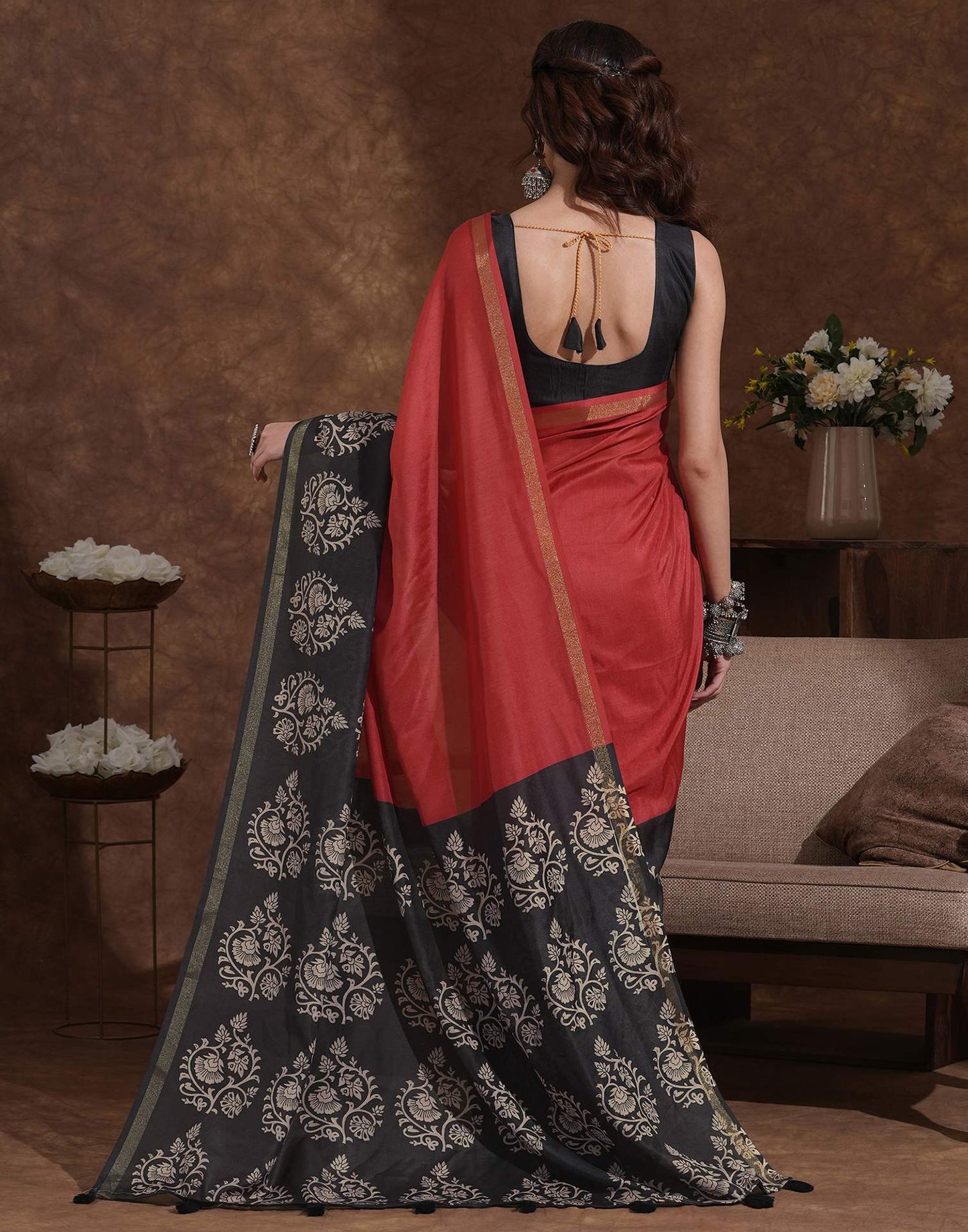 Orange Silk Printed Saree