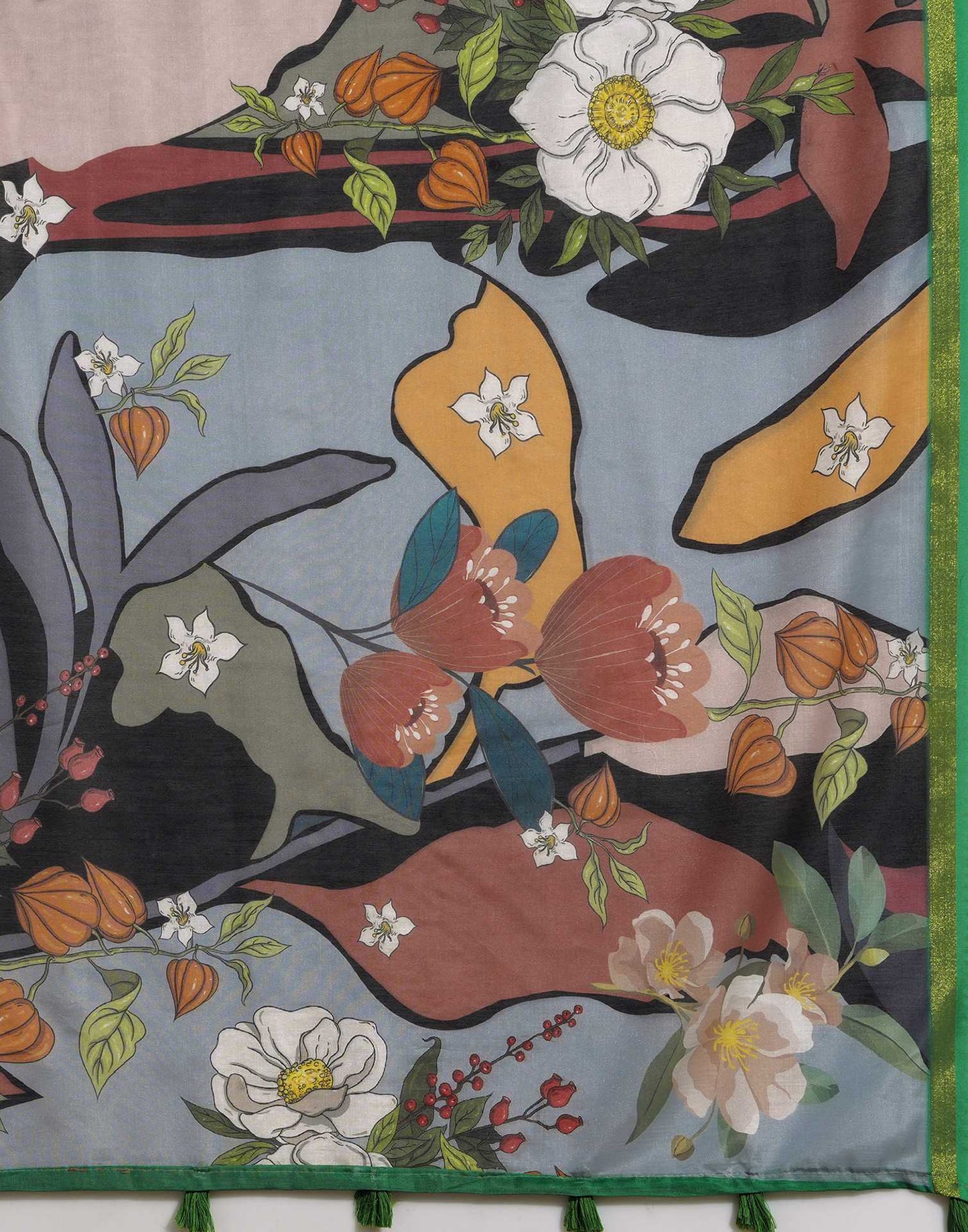 Black Silk Floral Printed Saree