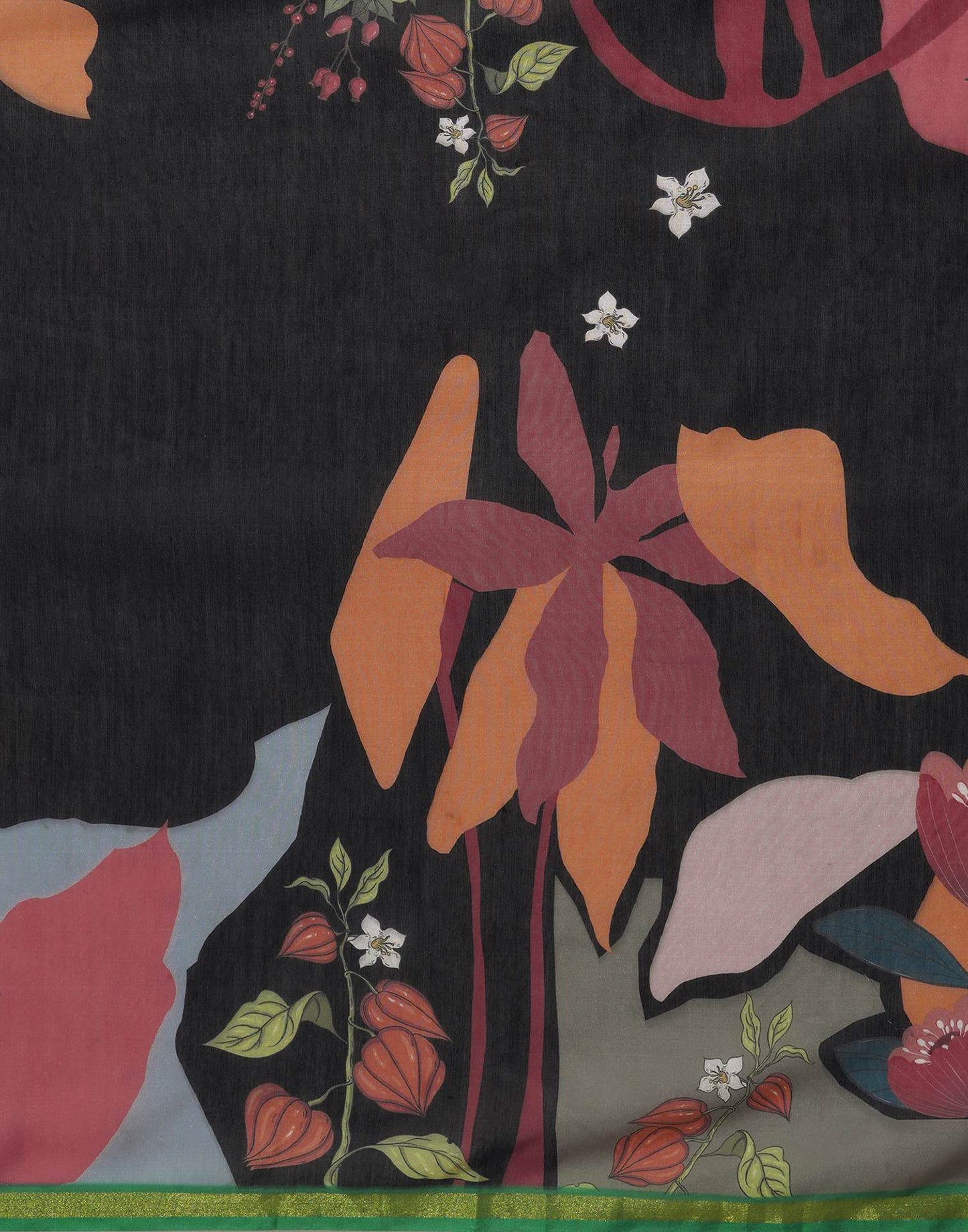 Black Silk Floral Printed Saree