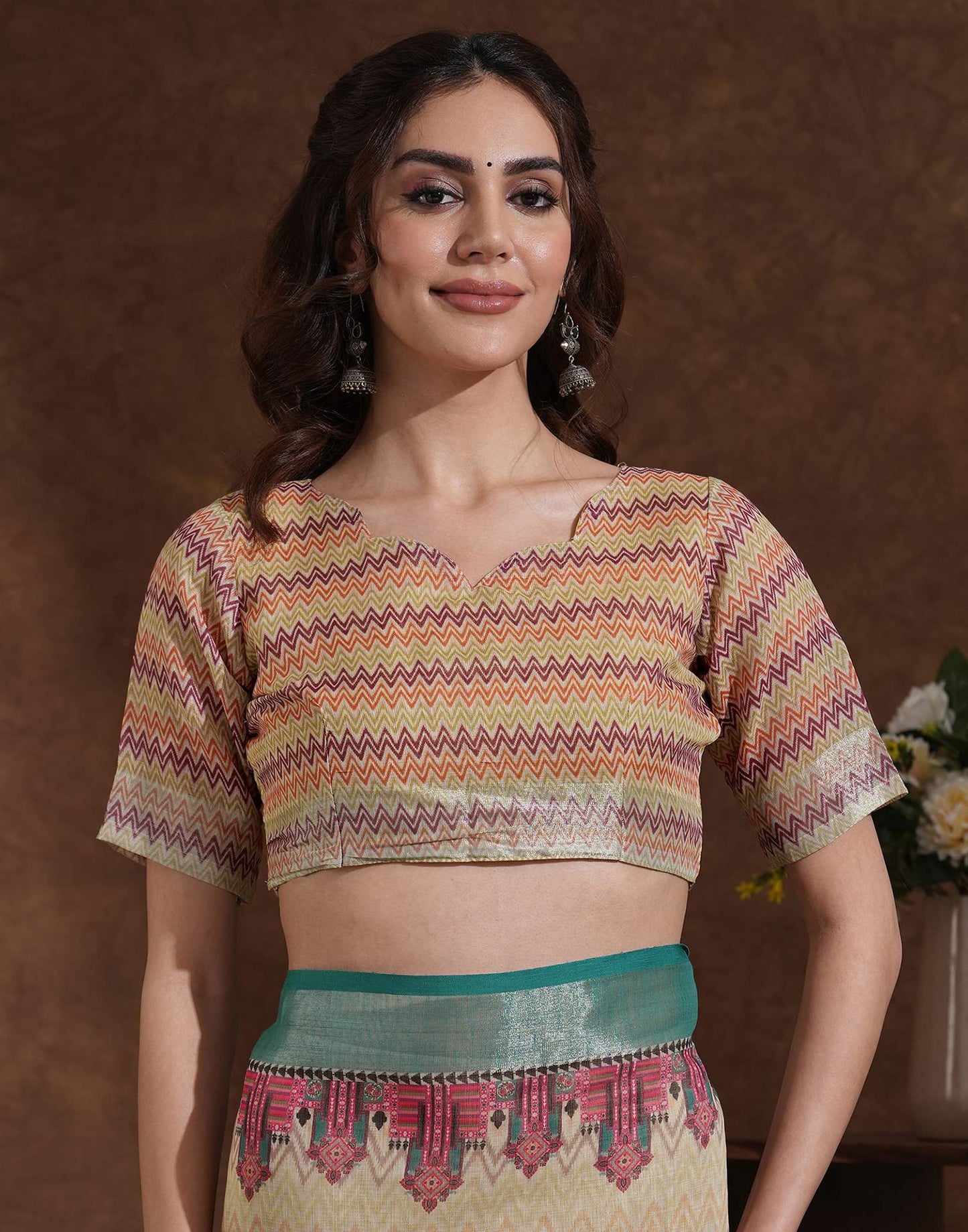 Dusty Beige Linen Woven Printed Saree