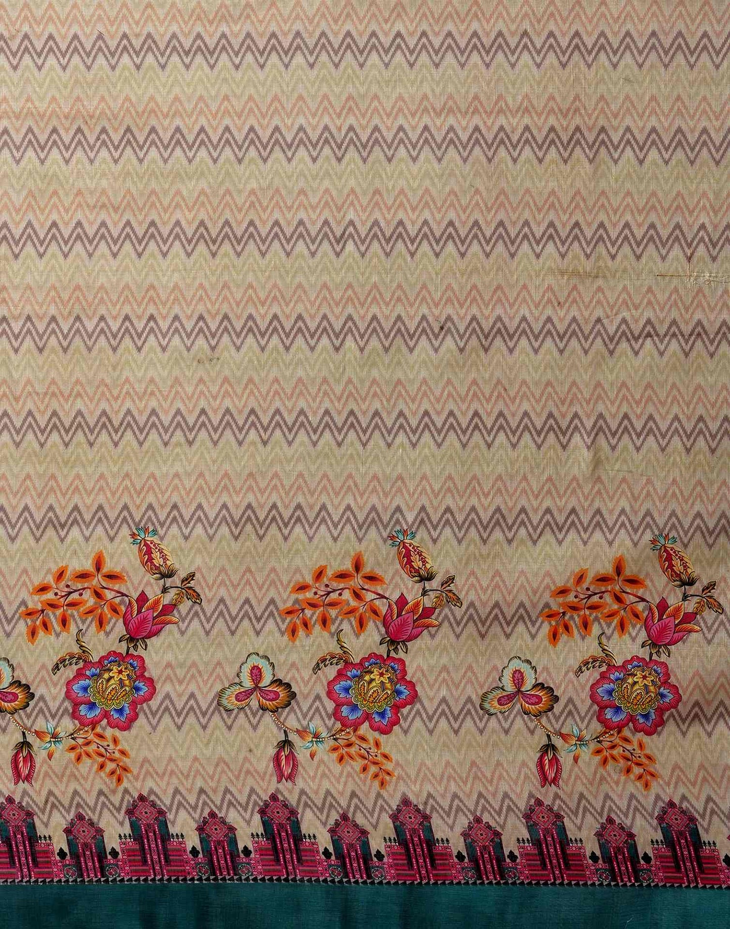 Dusty Beige Linen Woven Printed Saree