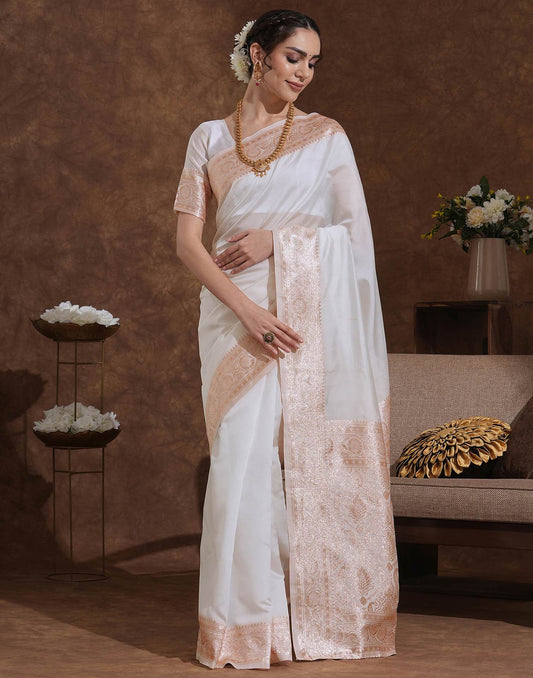 White Silk Woven Kanjivaram Saree