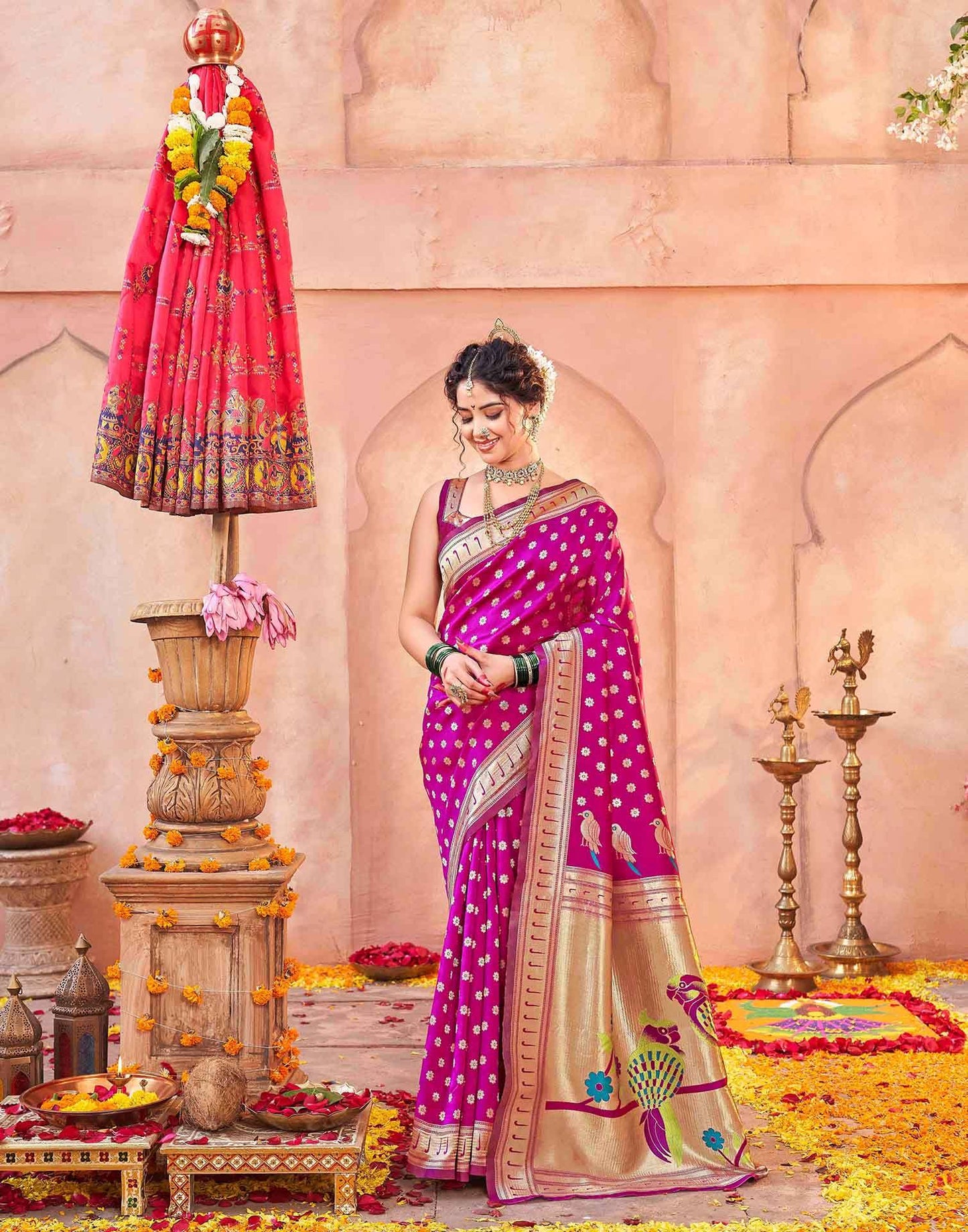 Dark Pink Silk Woven Paithani Saree