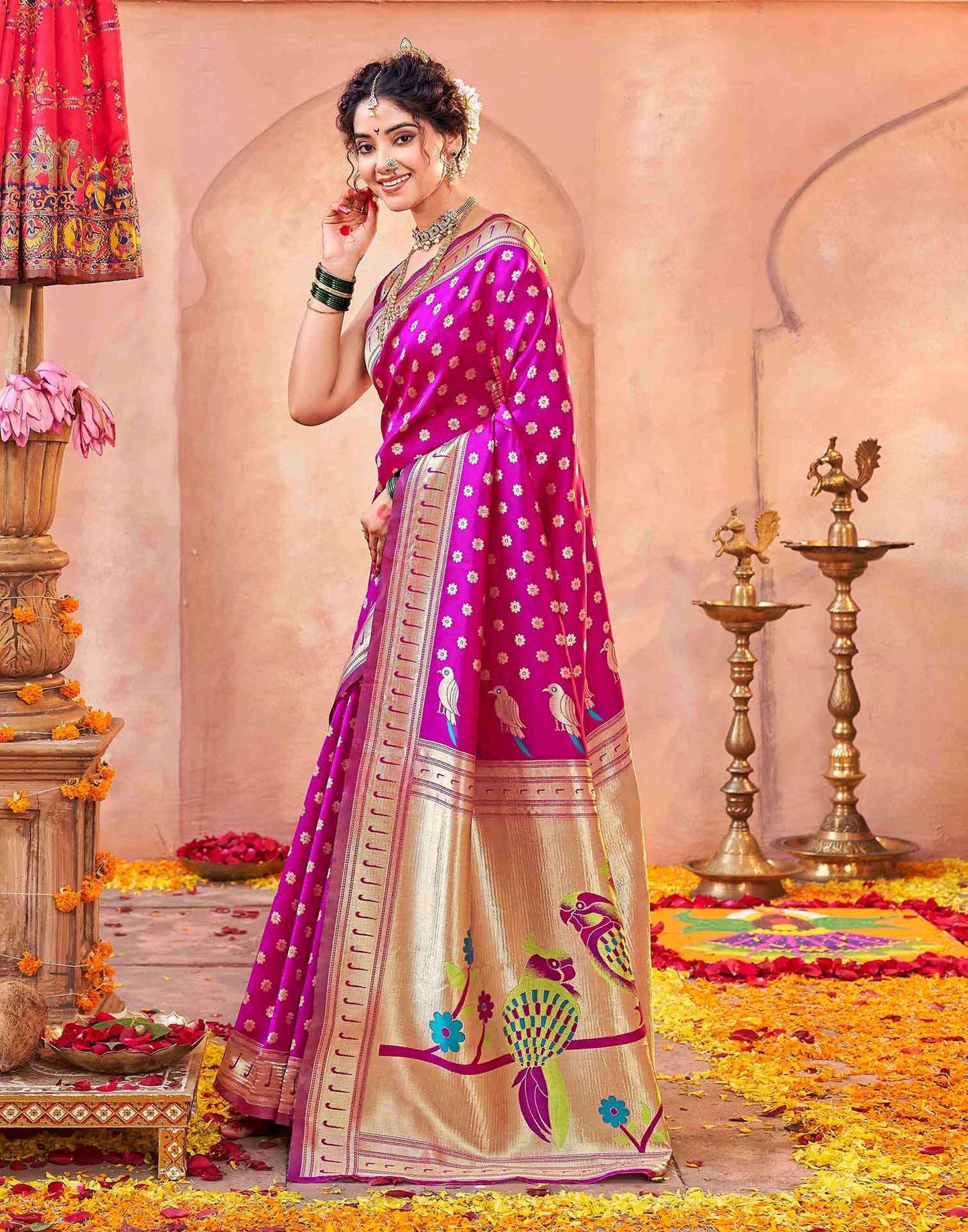 Dark Pink Silk Woven Paithani Saree