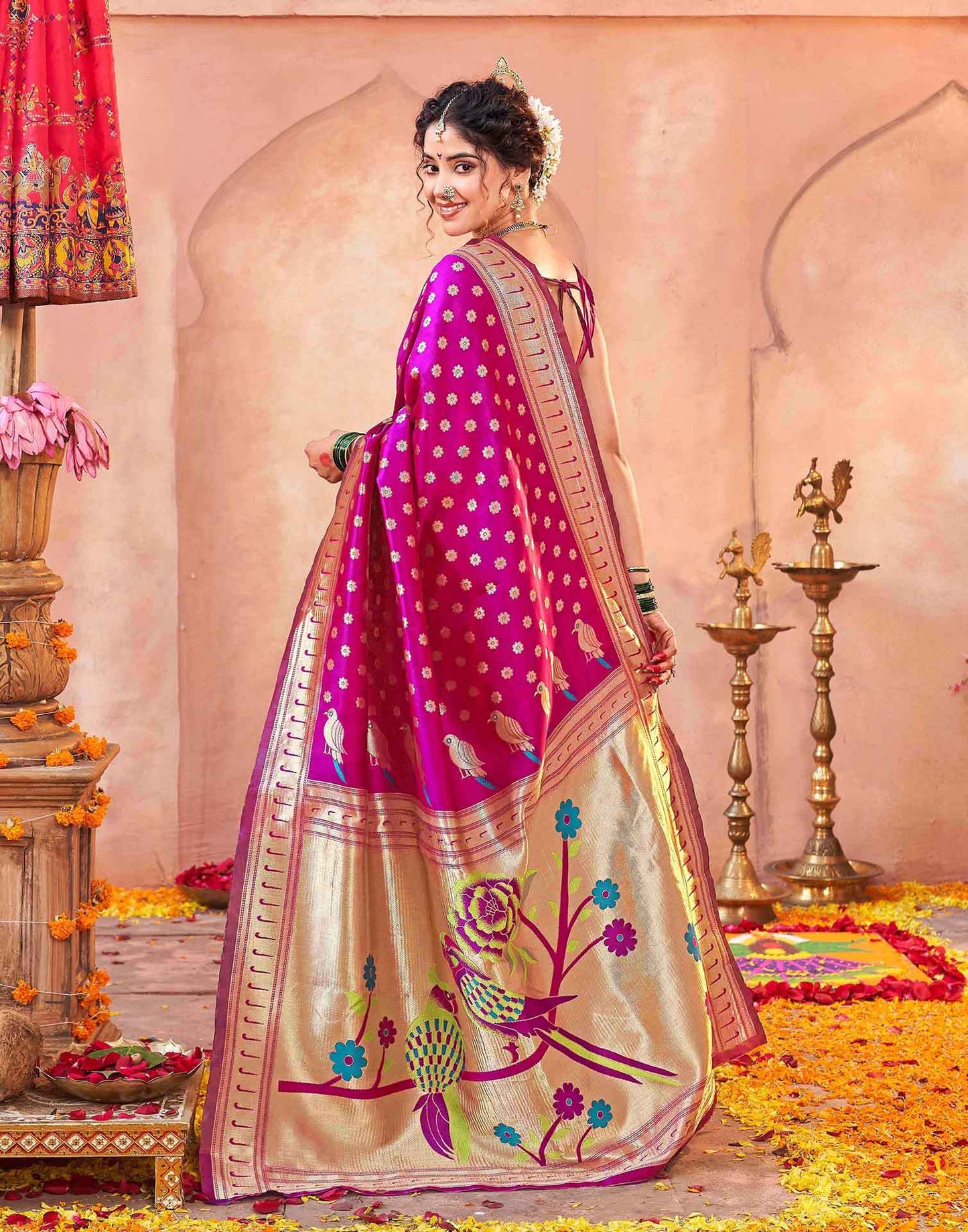 Dark Pink Silk Woven Paithani Saree