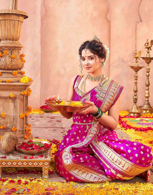 Dark Pink Silk Woven Paithani Saree