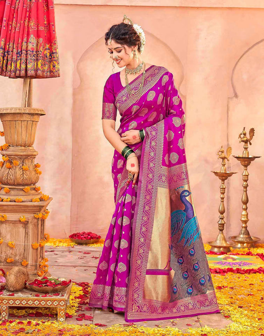 Magenta Silk Woven Paithani Saree