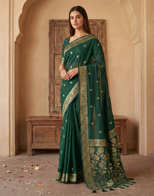 Dark Green Georgette Foil Printed Saree