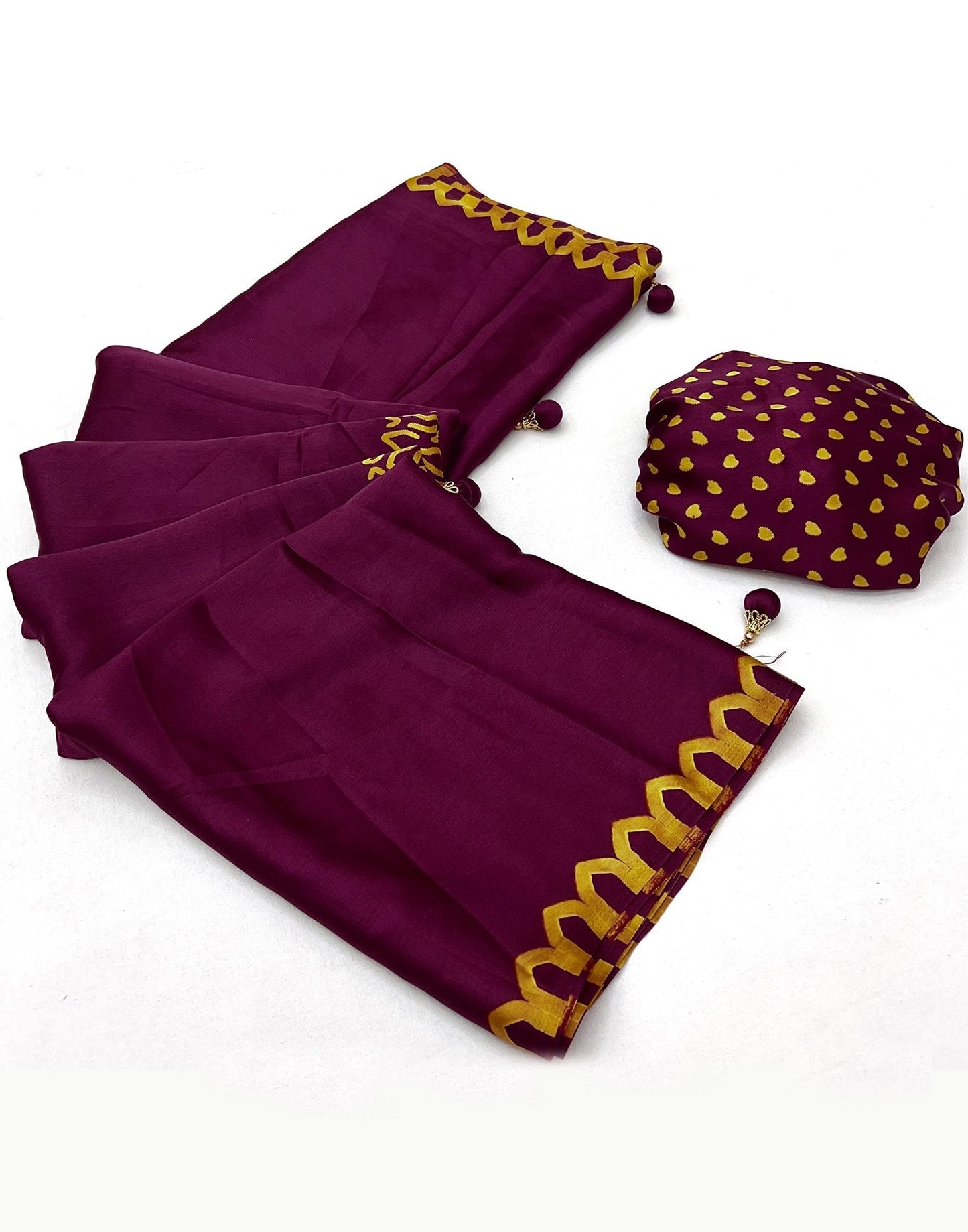 Dark Purple Satin Printed Saree